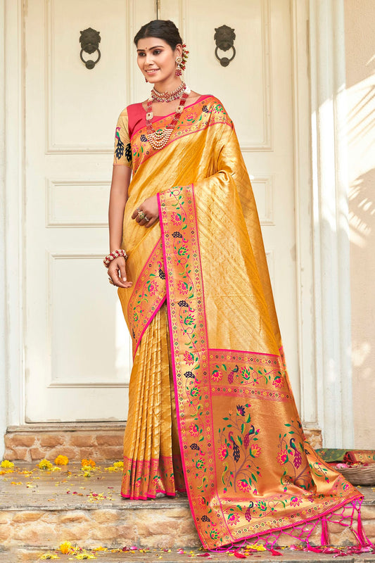 Yellow Colour Woven Work Paithani Silk Saree