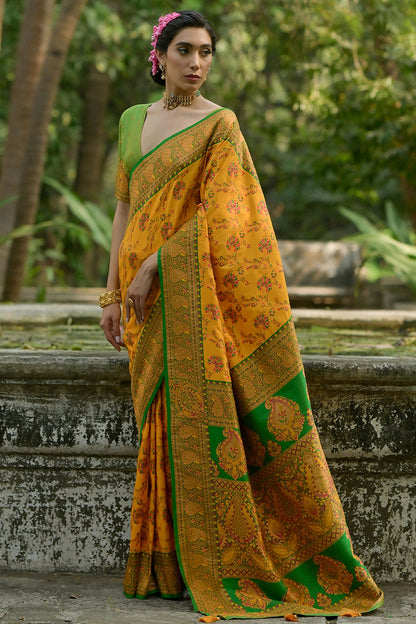 Yellow Colour Woven Work Pashmina Silk Saree VSSD1260032