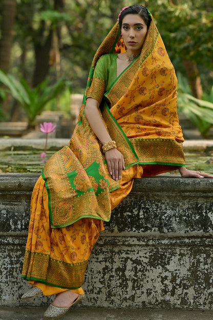 Yellow Colour Woven Work Pashmina Silk Saree VSSD1260032