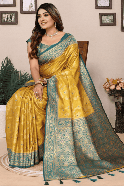 Yellow Colour Woven Work Pure Banarasi Tissue Silk Traditional Saree VSSD1250254