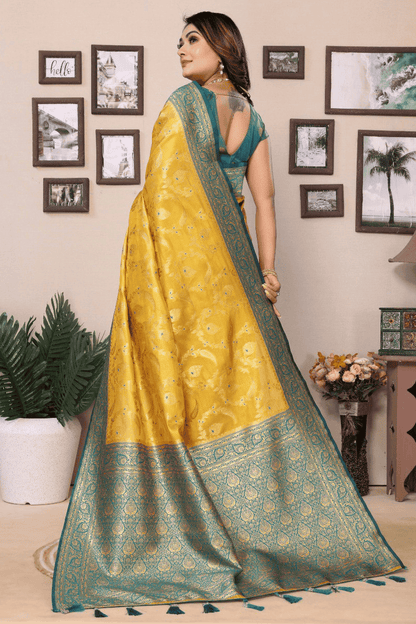 Yellow Colour Woven Work Pure Banarasi Tissue Silk Traditional Saree VSSD1250254