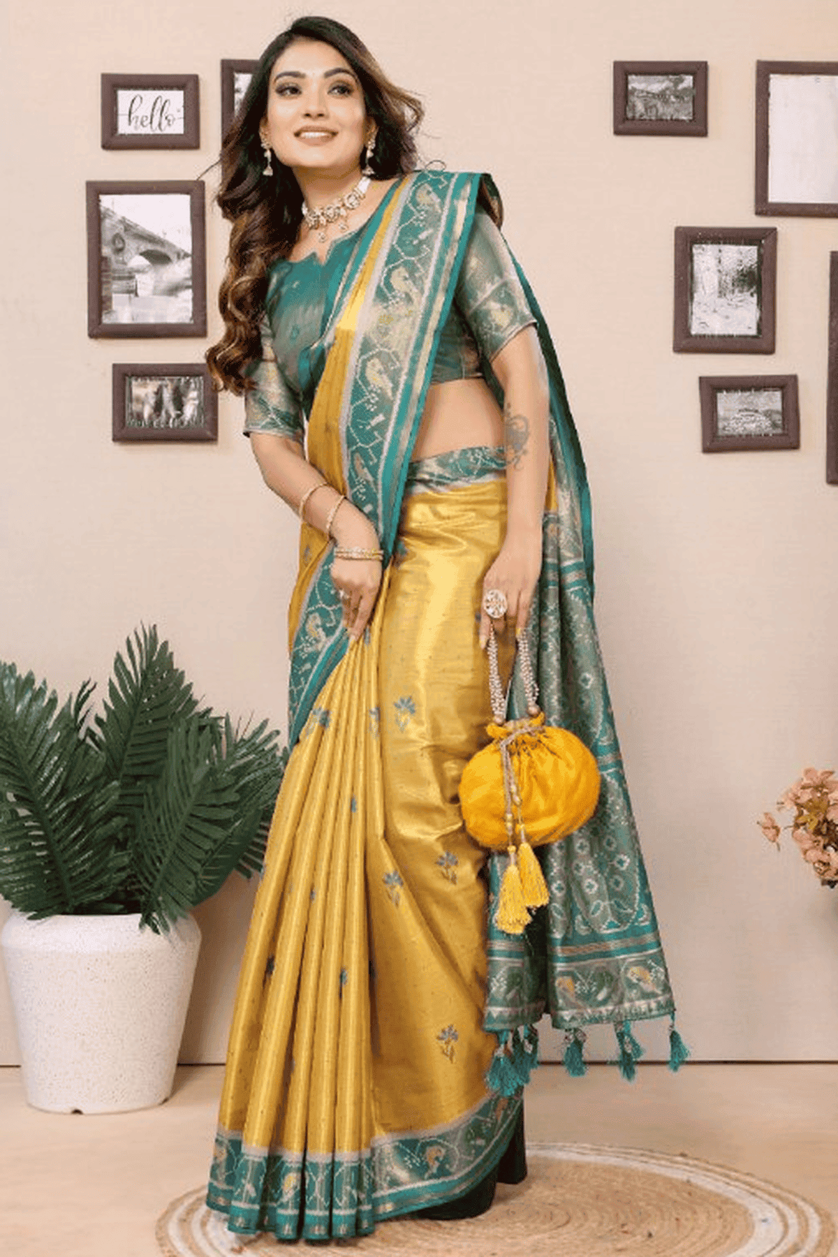 Yellow Colour Woven Work Pure Banarasi Tissue Silk Traditional Saree VSSD1250297