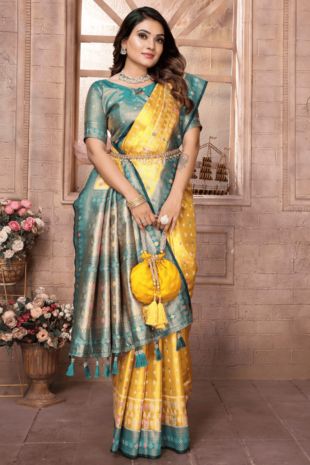 Yellow Colour Woven Work Pure Banarasi Tissue Silk Traditional Saree VSSD1250299