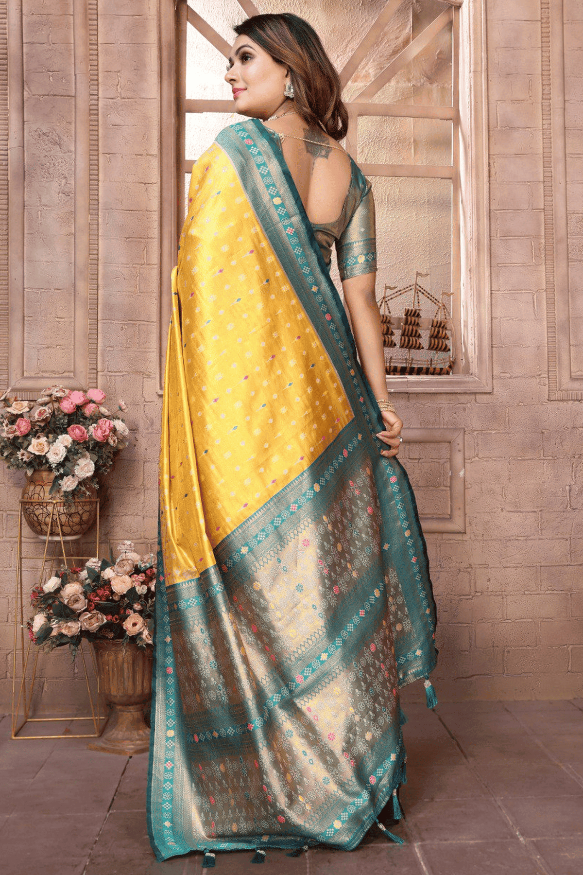 Yellow Colour Woven Work Pure Banarasi Tissue Silk Traditional Saree VSSD1250299