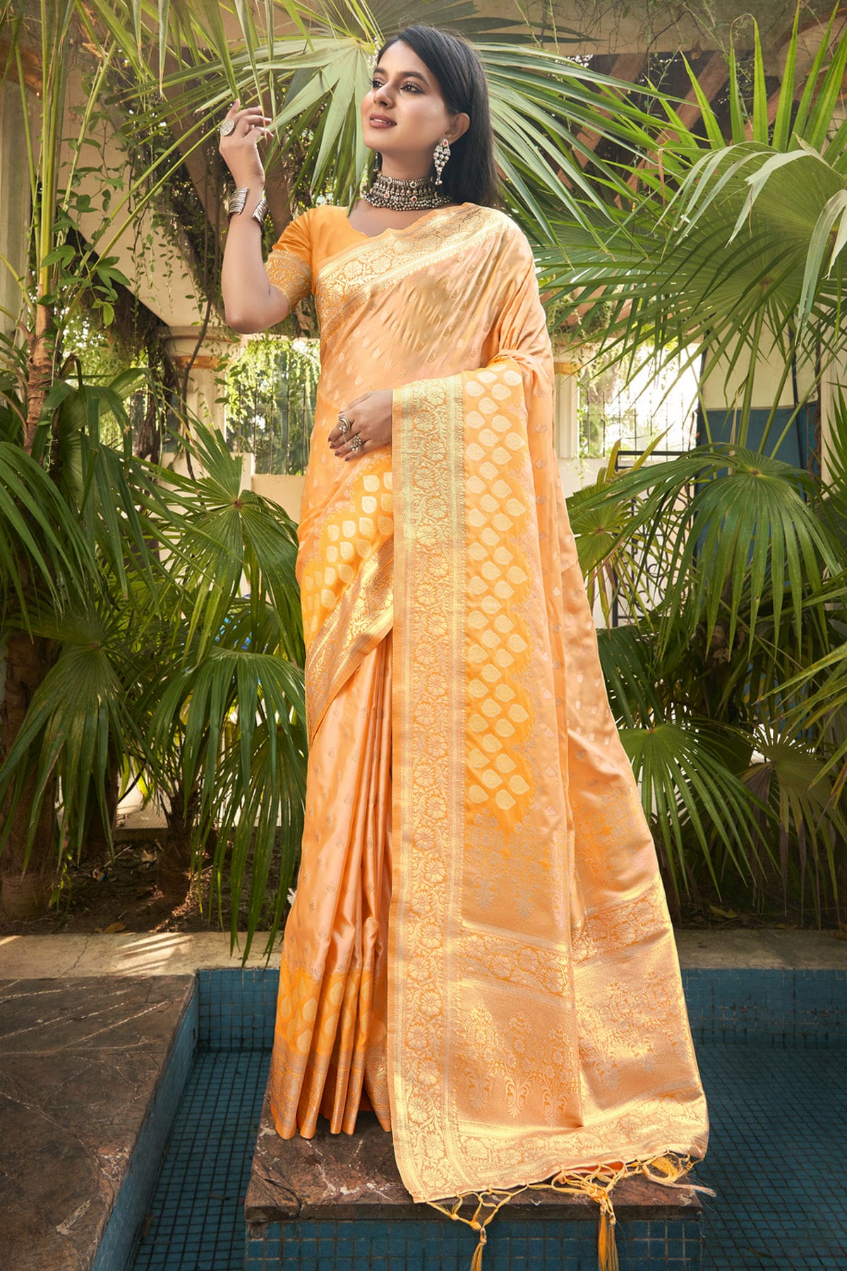 Yellow Colour Woven Work Silk Saree