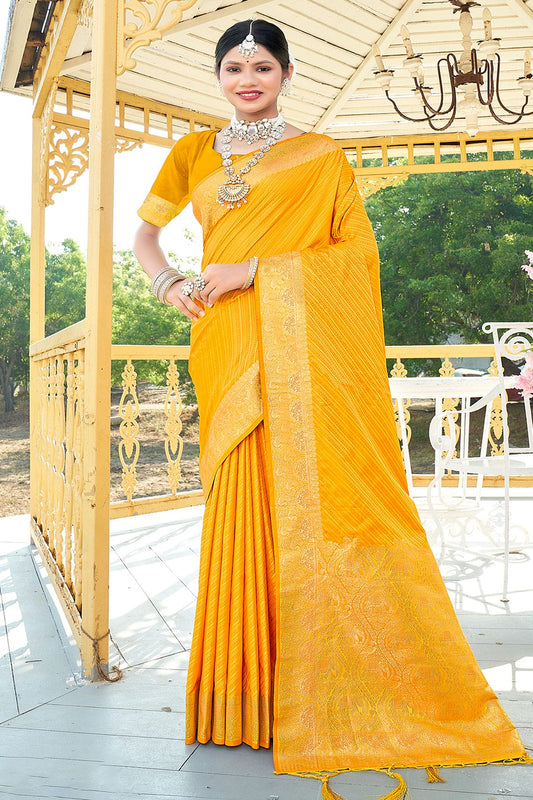 Yellow Colour Woven Work Silk Saree