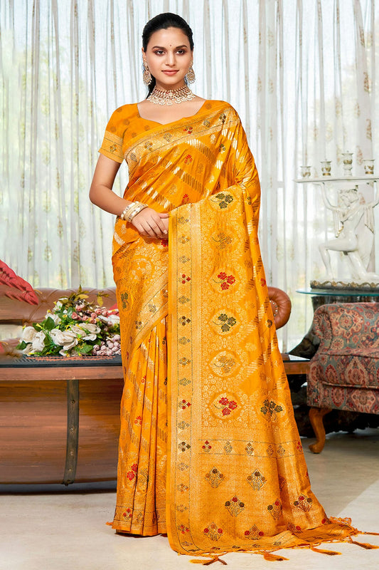 Yellow Colour Woven Work Silk Saree