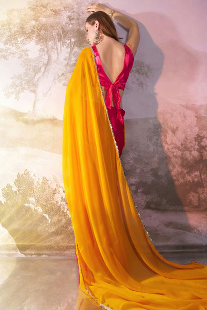 Yellow and Pink Colour Chiffon Saree VSSD1112750