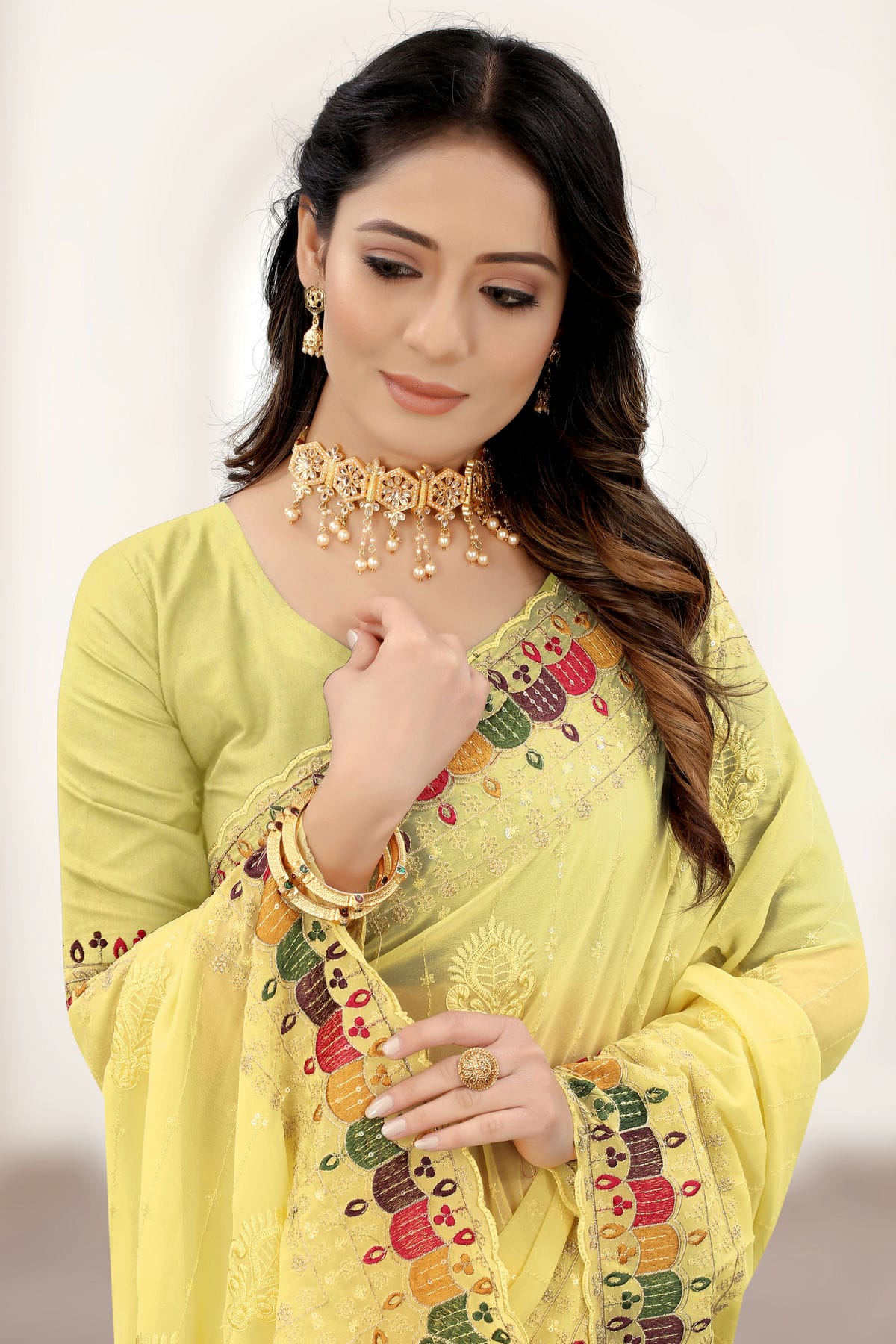 Yellow Colour Georgette Saree VSSD1090929