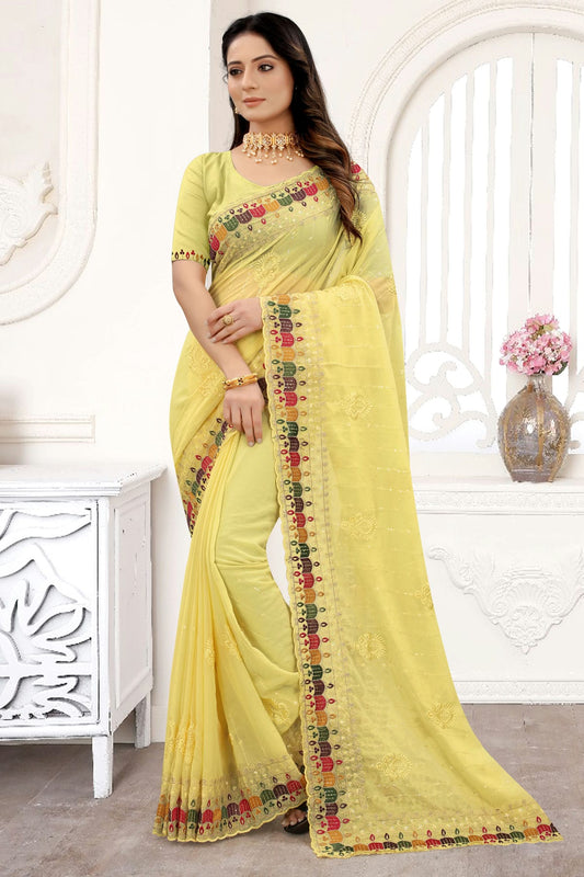 Yellow Colour Georgette Saree