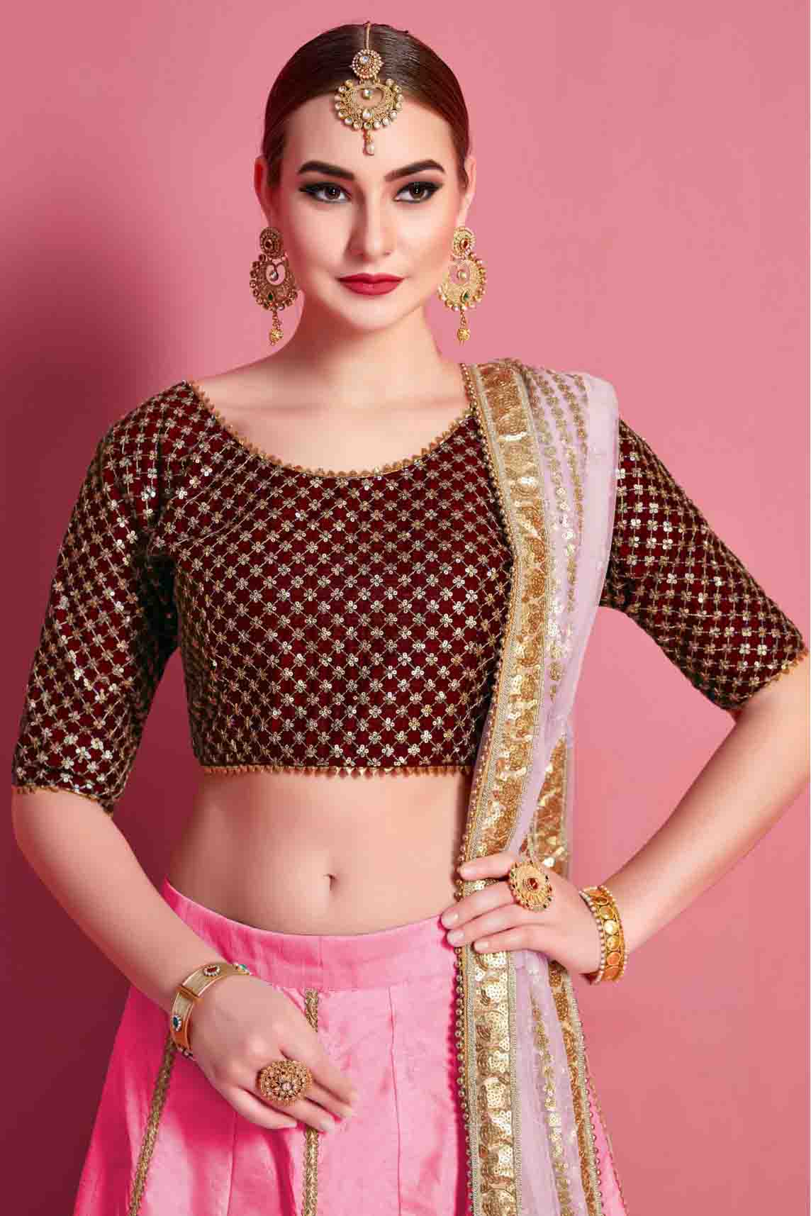 Baby Pink Colour Art Silk Embroidery Lehenga Choli