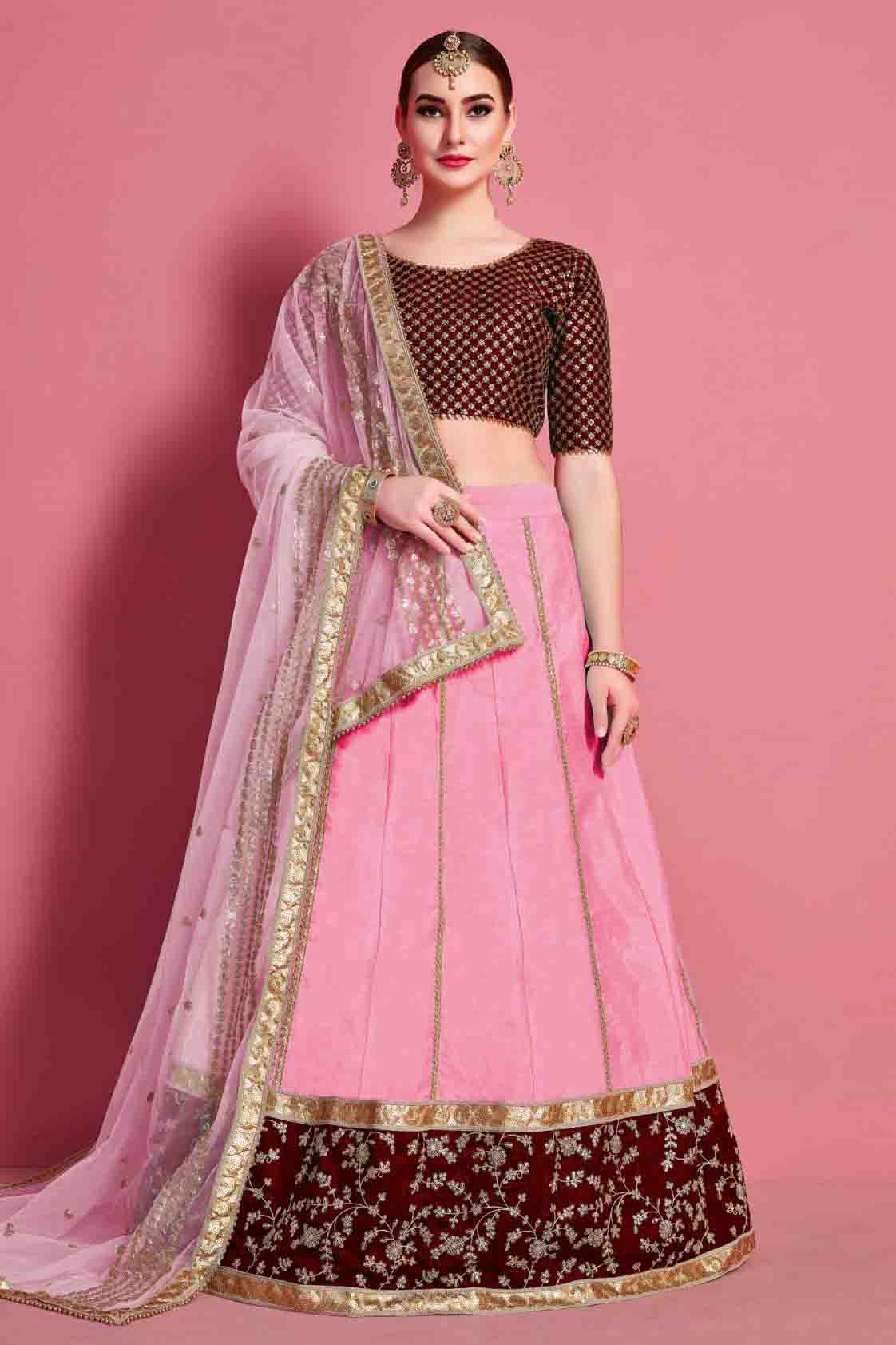 Baby Pink Colour Art Silk Embroidery Lehenga Choli