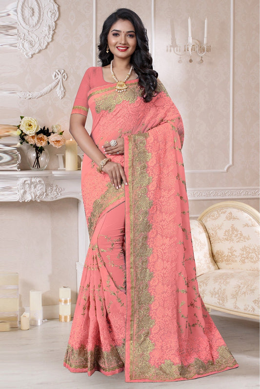 Baby Pink Colour Georgette Designer Saree