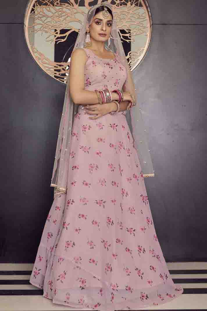 Baby Pink Colour Georgette Printed Lehenga Choli