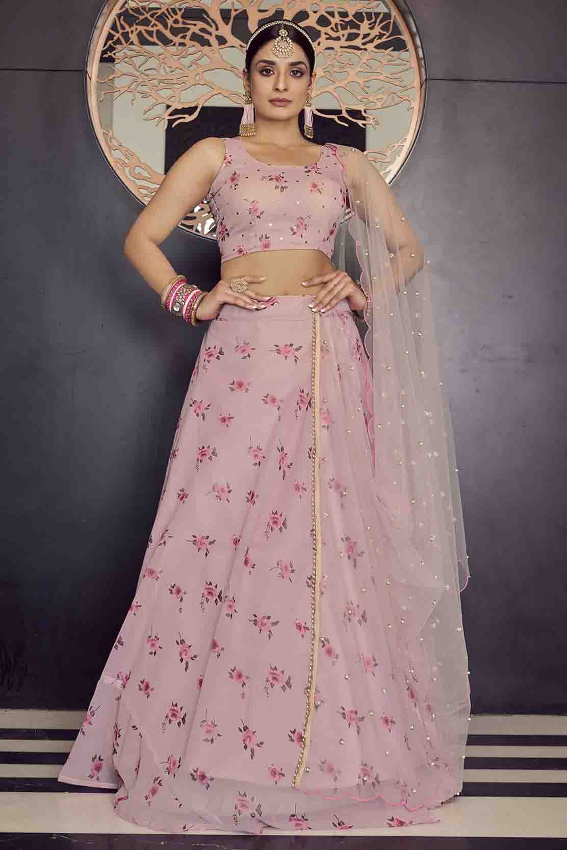 Baby Pink Colour Georgette Printed Lehenga Choli