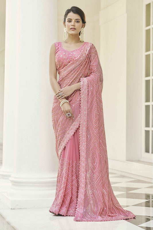 Baby Pink Colour Georgette Thread Work Saree VSSD1080064