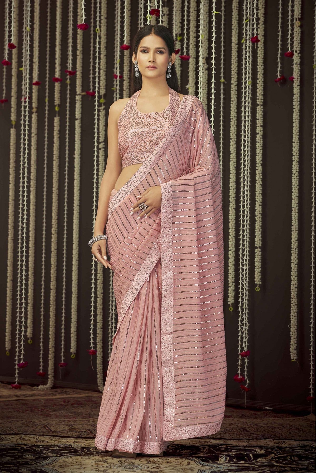 Baby Pink Colour Georgette Thread Work Saree VSSD1080068