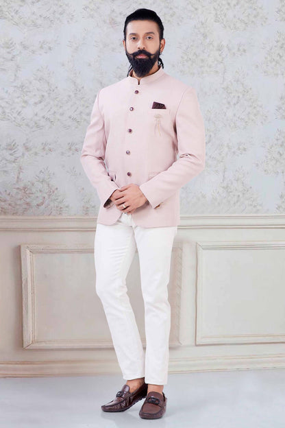 Baby Pink Colour Imported Fabric Jodhpuri Suit VSSH1130035