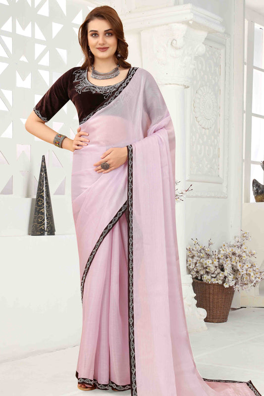 Baby Pink Colour Jimmy Choo Crush Designer Saree