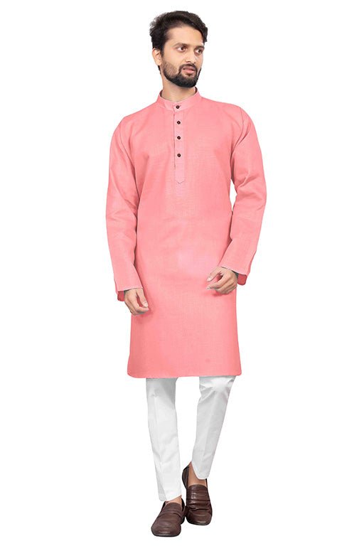 Baby Pink Colour Kurta Pajama In Cotton VSKP1210213