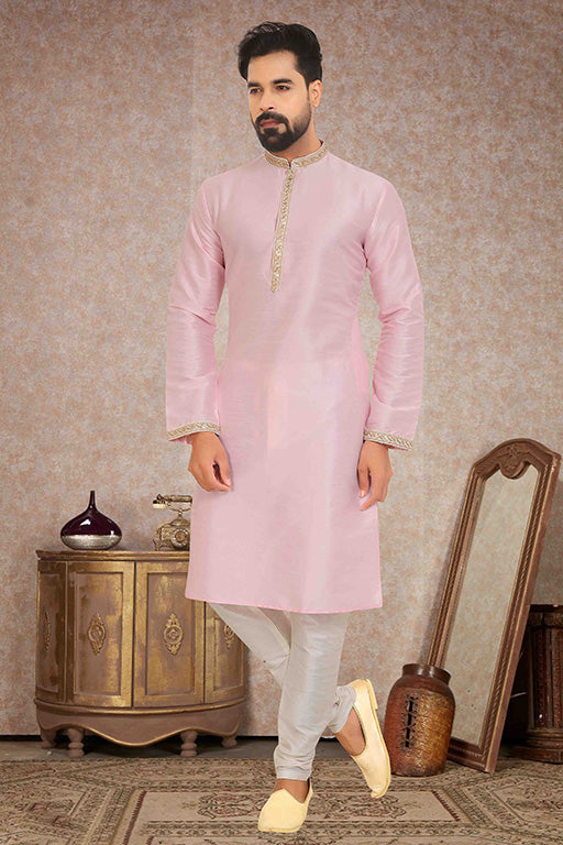 Baby Pink Colour Kurta Pajama In Dupion Silk VSKP1210142