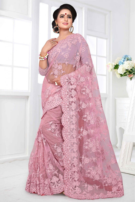 Baby Pink Colour Net Designer Saree