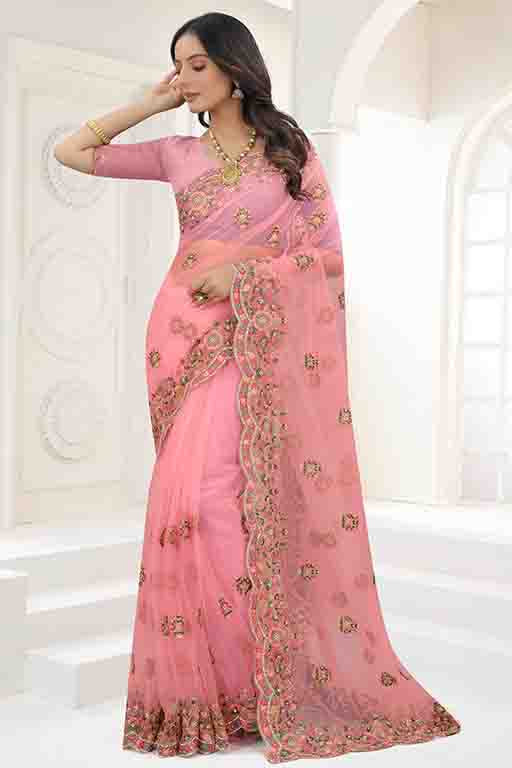 Baby Pink Colour Net Designer Saree