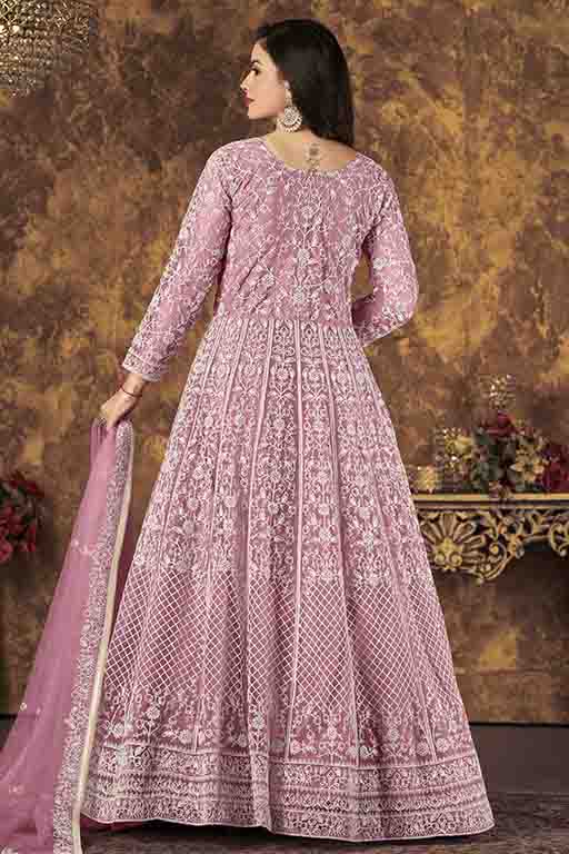 Baby Pink Colour Net Semi Stitched Anarkali Suit