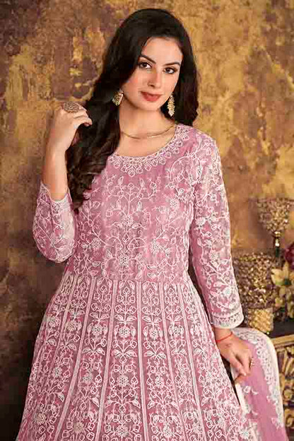 Baby Pink Colour Net Semi Stitched Anarkali Suit