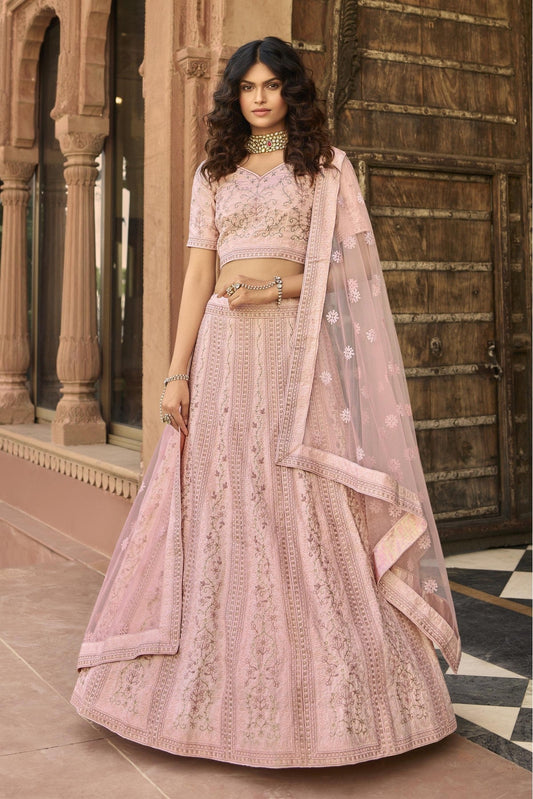 Baby Pink Colour Organza Embroidery Lehenga Choli