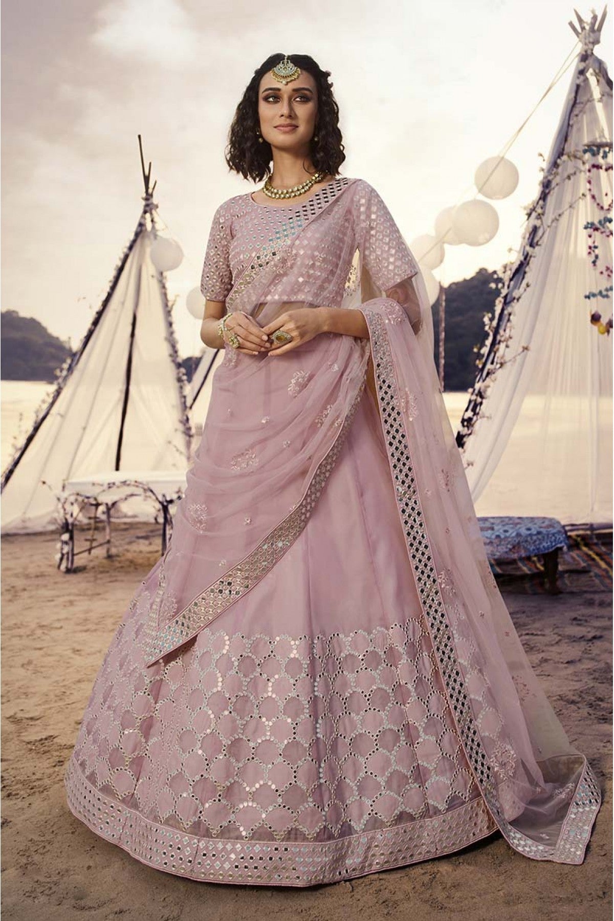 Baby Pink Colour Organza Embroidery Lehenga Choli