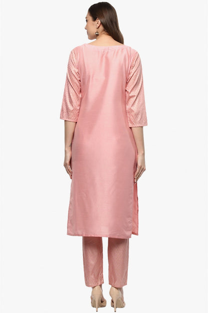 Baby Pink Colour Plus Size Poly Silk Straight Kurta With Pant VSKR1060132