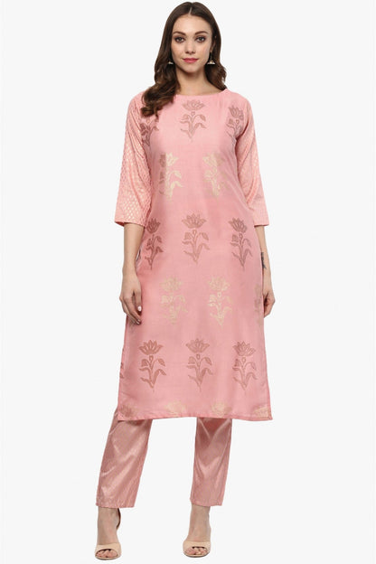 Baby Pink Colour Plus Size Poly Silk Straight Kurti VSKR1060208