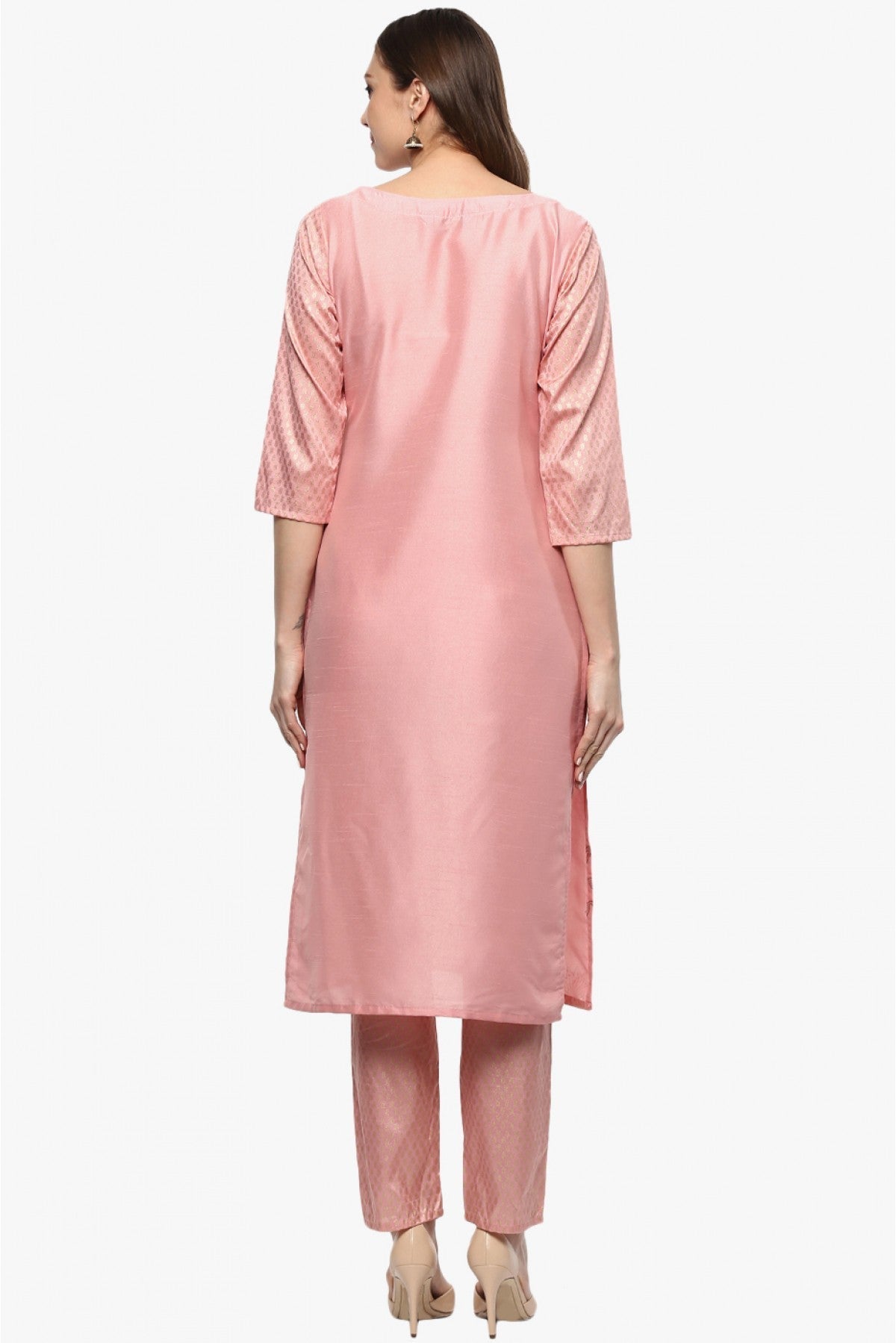 Baby Pink Colour Plus Size Poly Silk Straight Kurti VSKR1060208