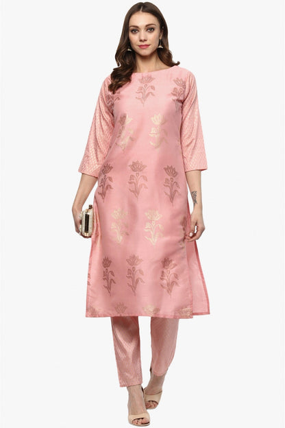 Baby Pink Colour Plus Size Poly Silk Straight Kurti VSKR1060208