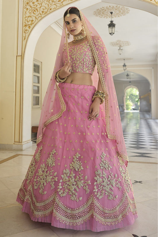 Baby Pink Colour Soft Net Sequins Work Lehenga Choli