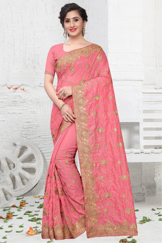 Baby Pink Colour Vichitra Silk Designer Saree