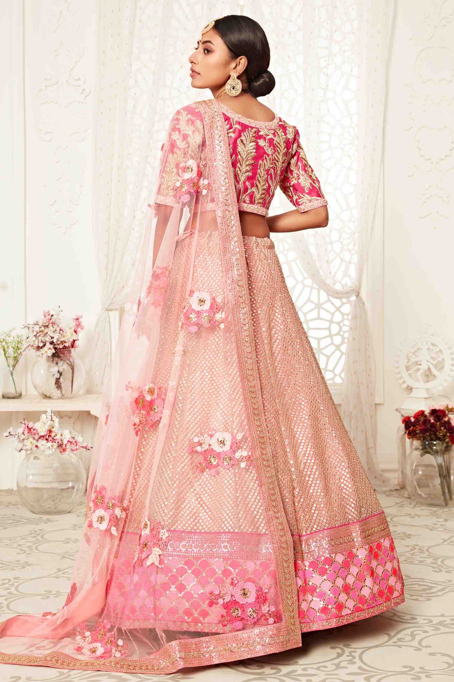 Baby Pink Soft Net Designer Lehenga Choli