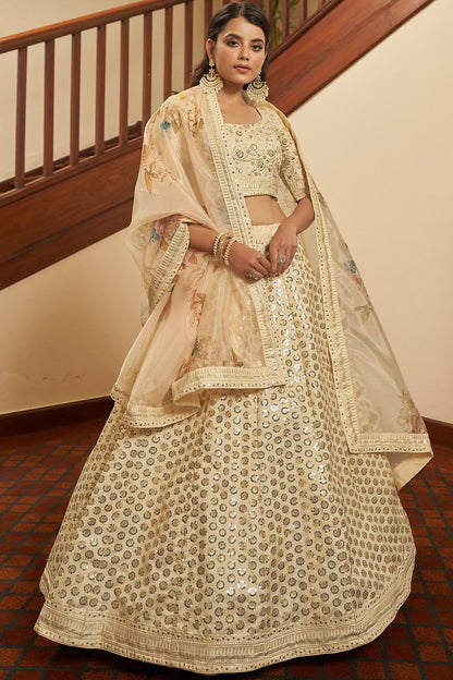 Beige Colour Art Silk Embroidery Lehenga Choli