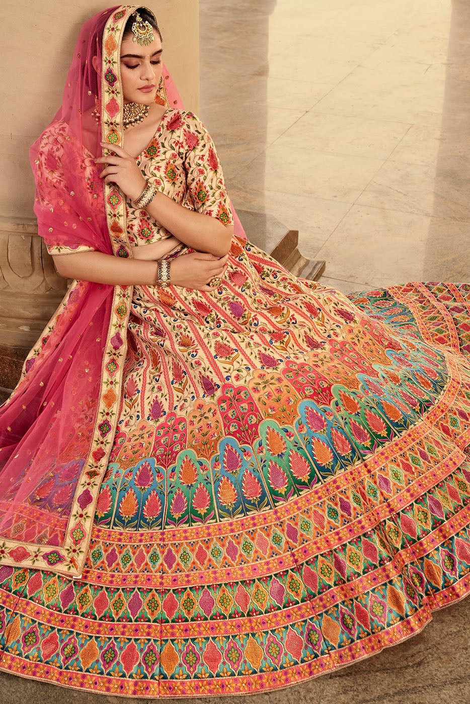 Beige Colour Art Silk Embroidery Lehenga Choli