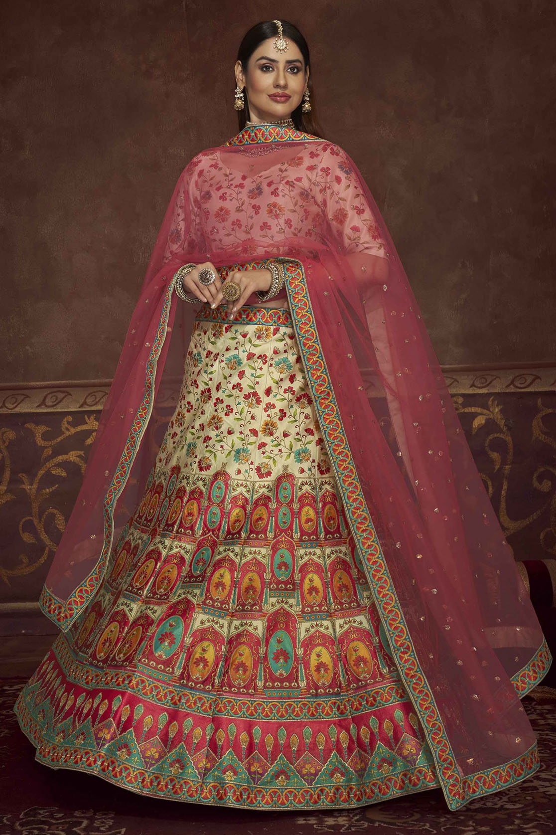 Beige Colour Art Silk Printed Lehenga Choli