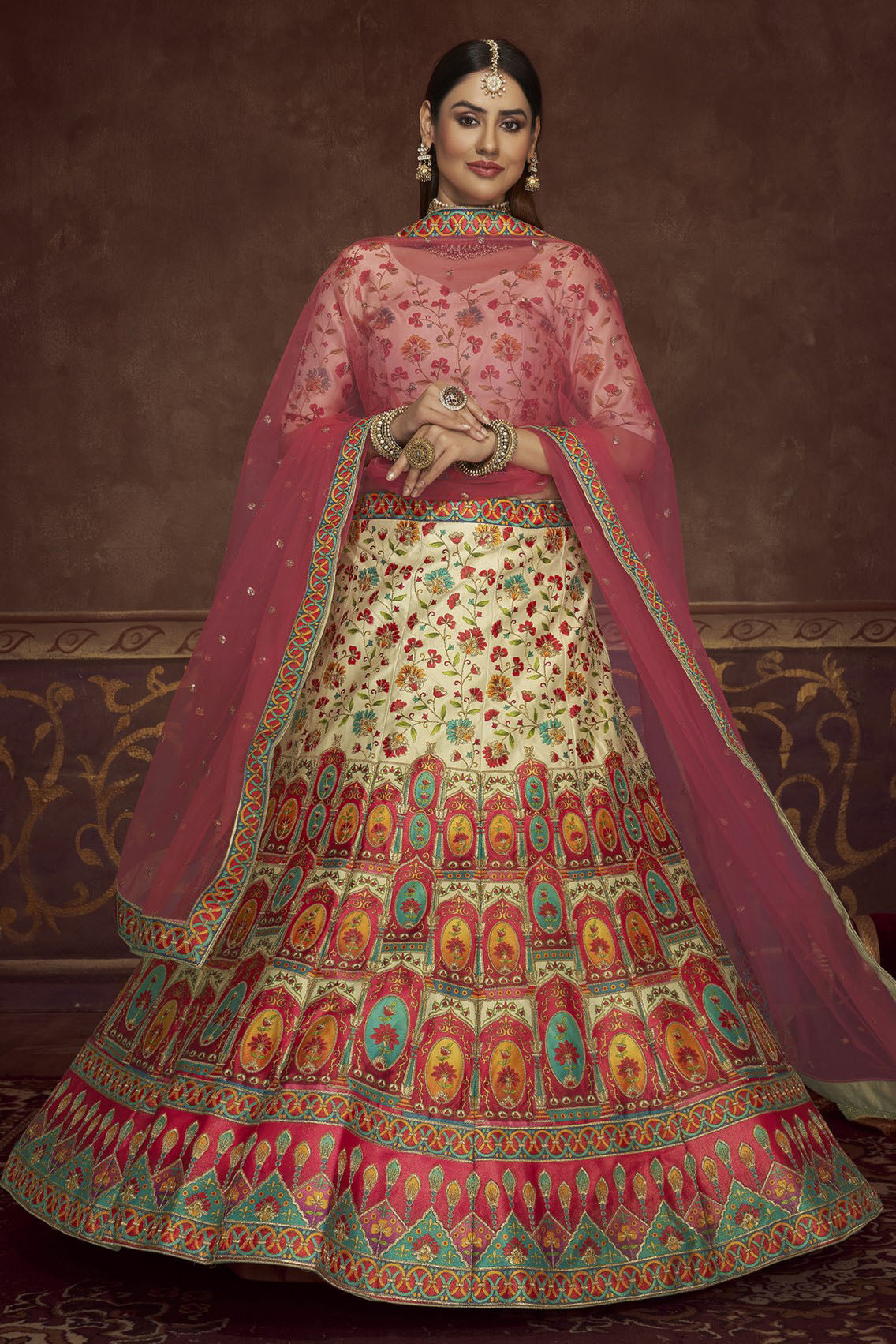 Beige Colour Art Silk Printed Lehenga Choli