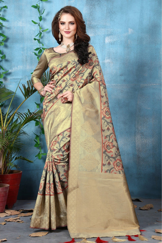 Beige Colour Banarasi Art Silk Woven Saree