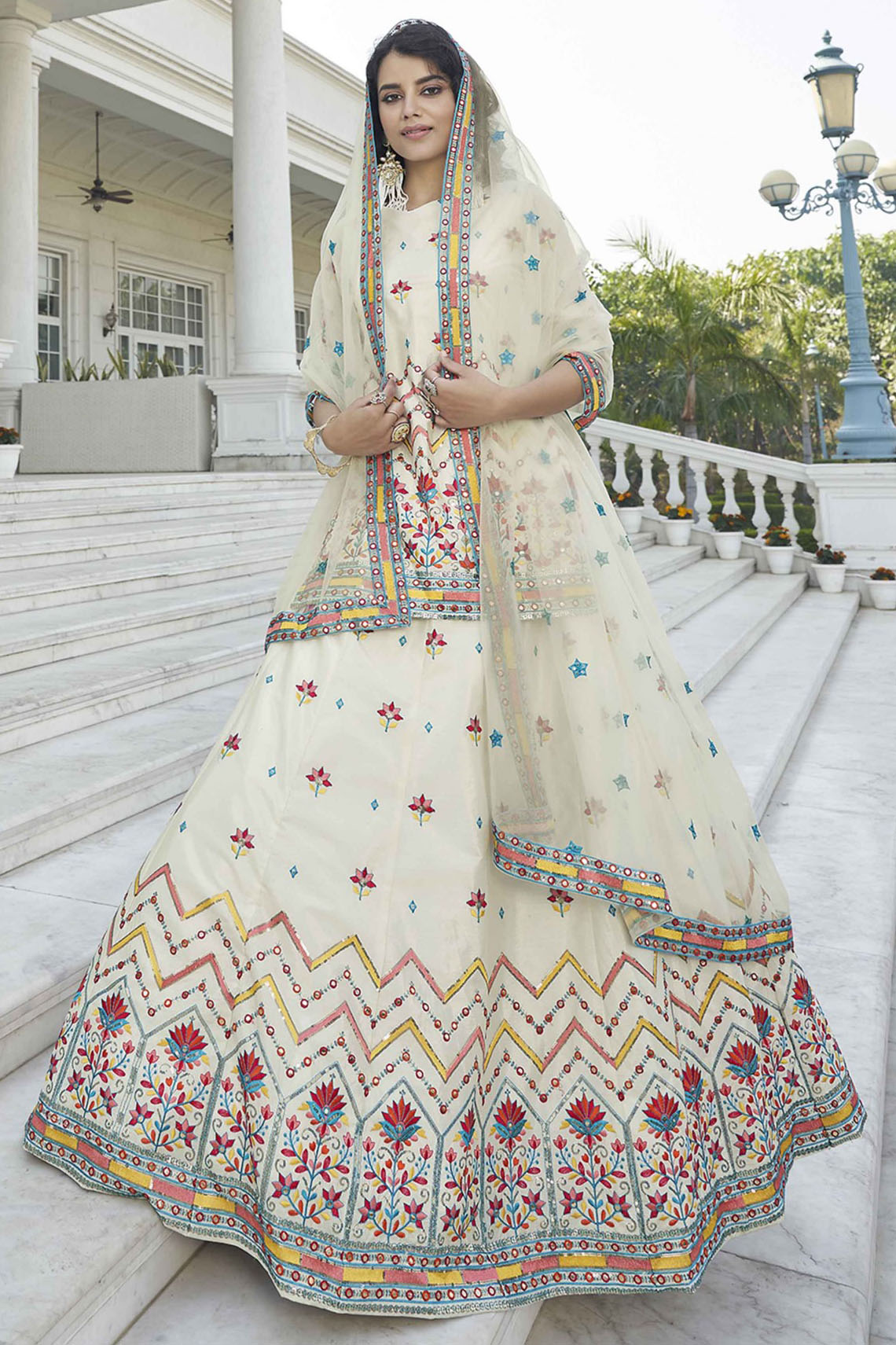 Beige Colour Chinon Chiffon Embroidery Lehenga Suit VSSM1150216