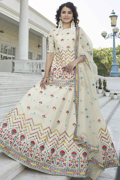 Beige Colour Chinon Chiffon Embroidery Lehenga Suit