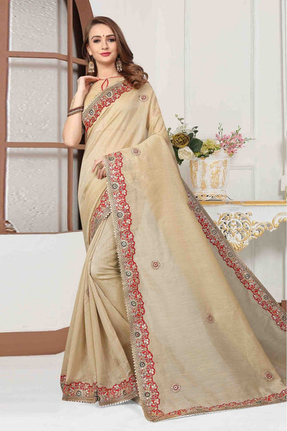 Beige Colour Cotton Silk Designer Saree