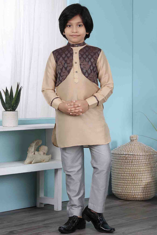 Beige Colour Cotton Silk Kurta Pajama