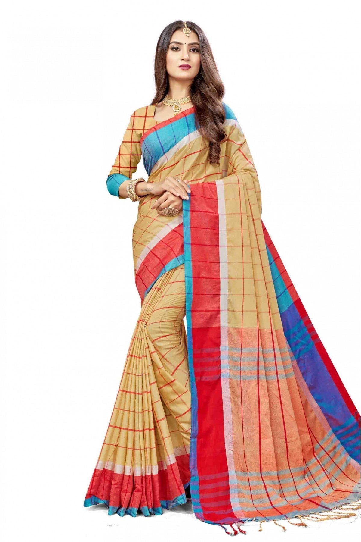 Beige Colour Cotton Silk Printed Saree