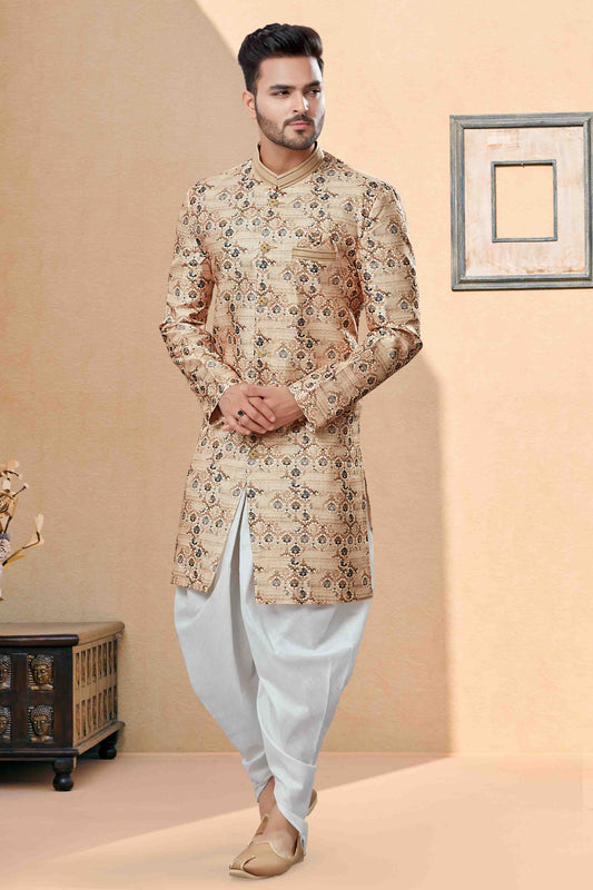 Beige Colour Dhoti Sherwani In Jacquard Fabric VSSH1040391