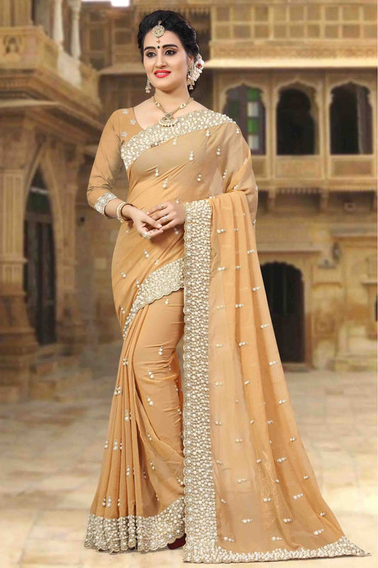 Beige Colour Georgette Designer Saree